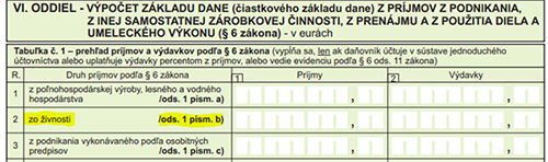 Obrázok č. 1: VI. Oddiel daňového priznania typ B